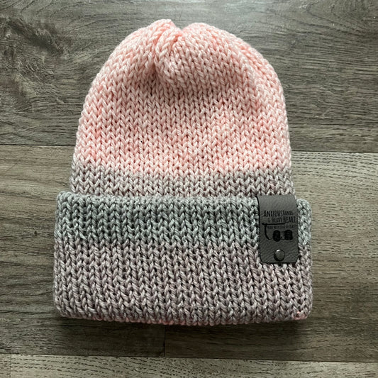 Toddler Knitting Machine Beanie - Cream/Coral