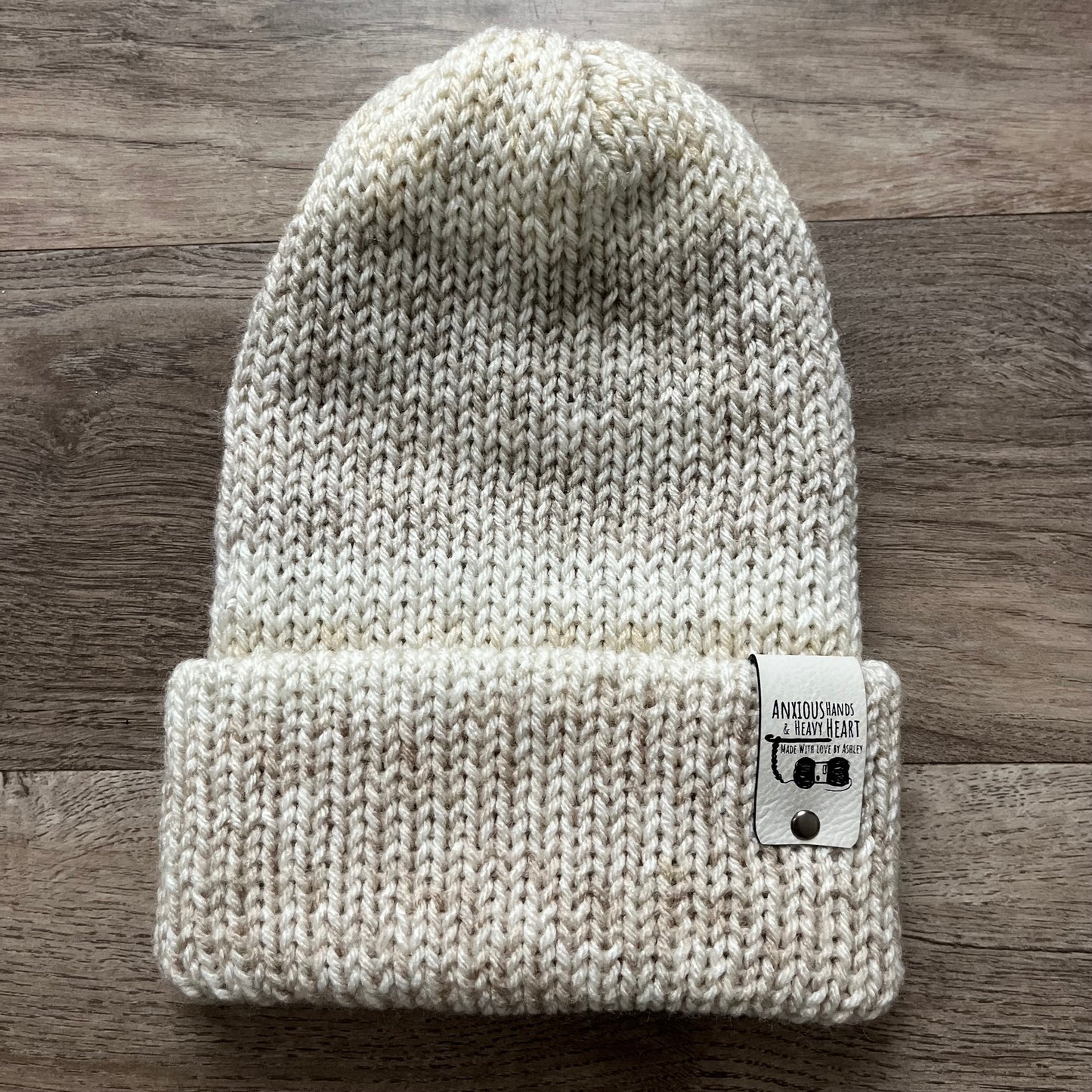 Adult Knitting Machine Beanie - Cream Variegated