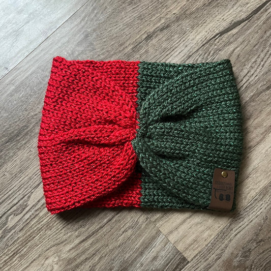 Knitting Machine Christmas Headband - Sparkle Red & Green