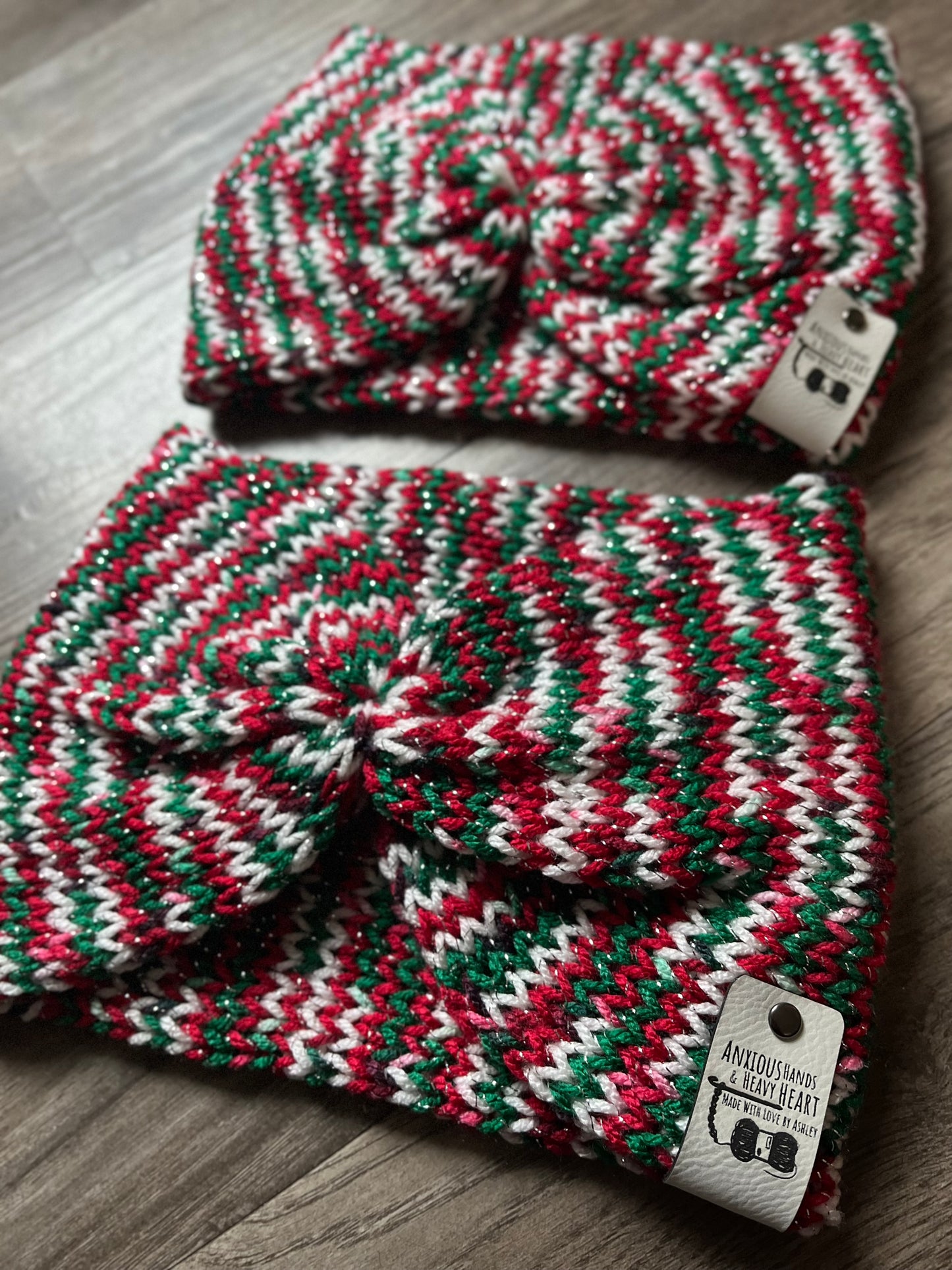 Knitting Machine Christmas Headband - Sparkle Red Green & White