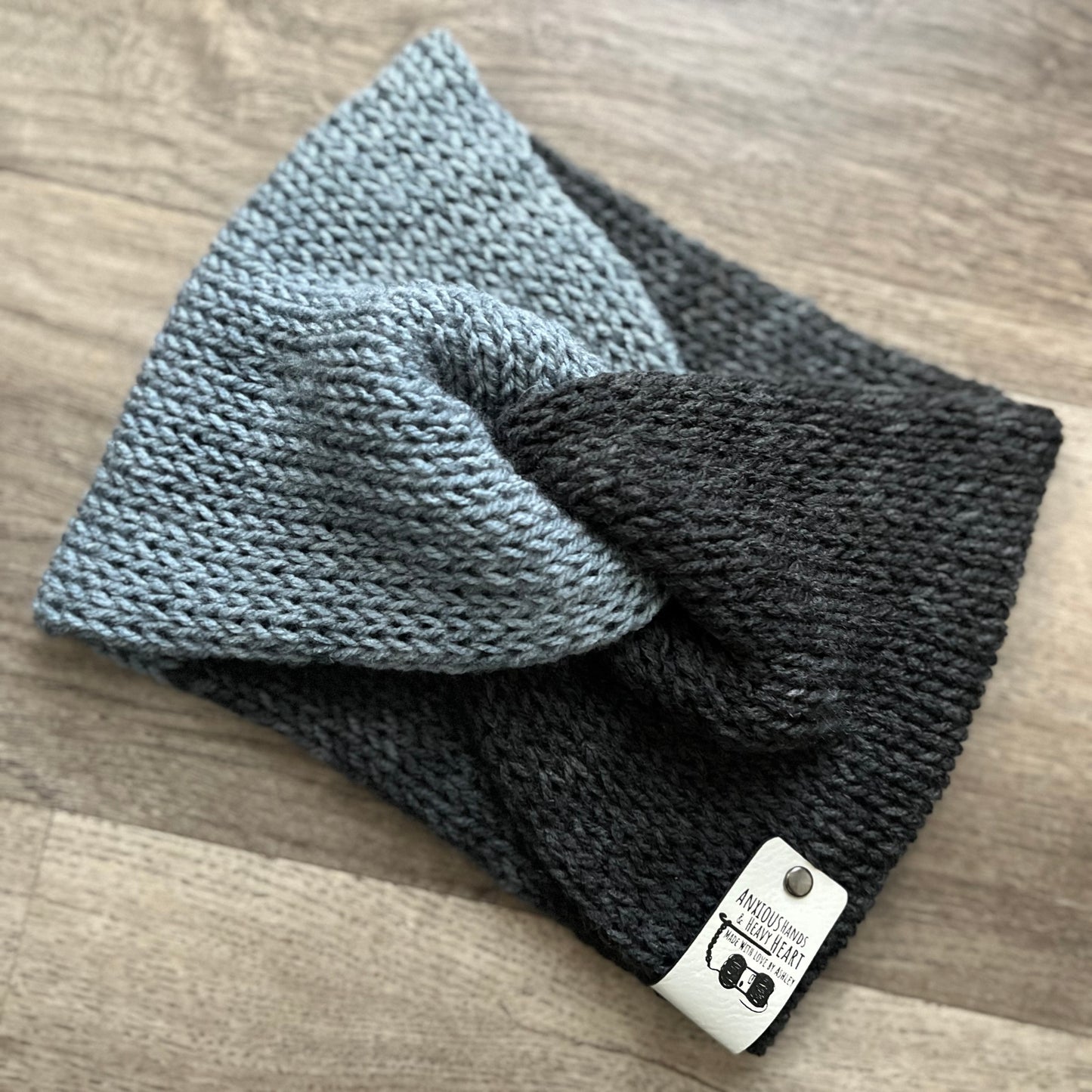 Knitting Machine Twisted Headband - Black/Grey