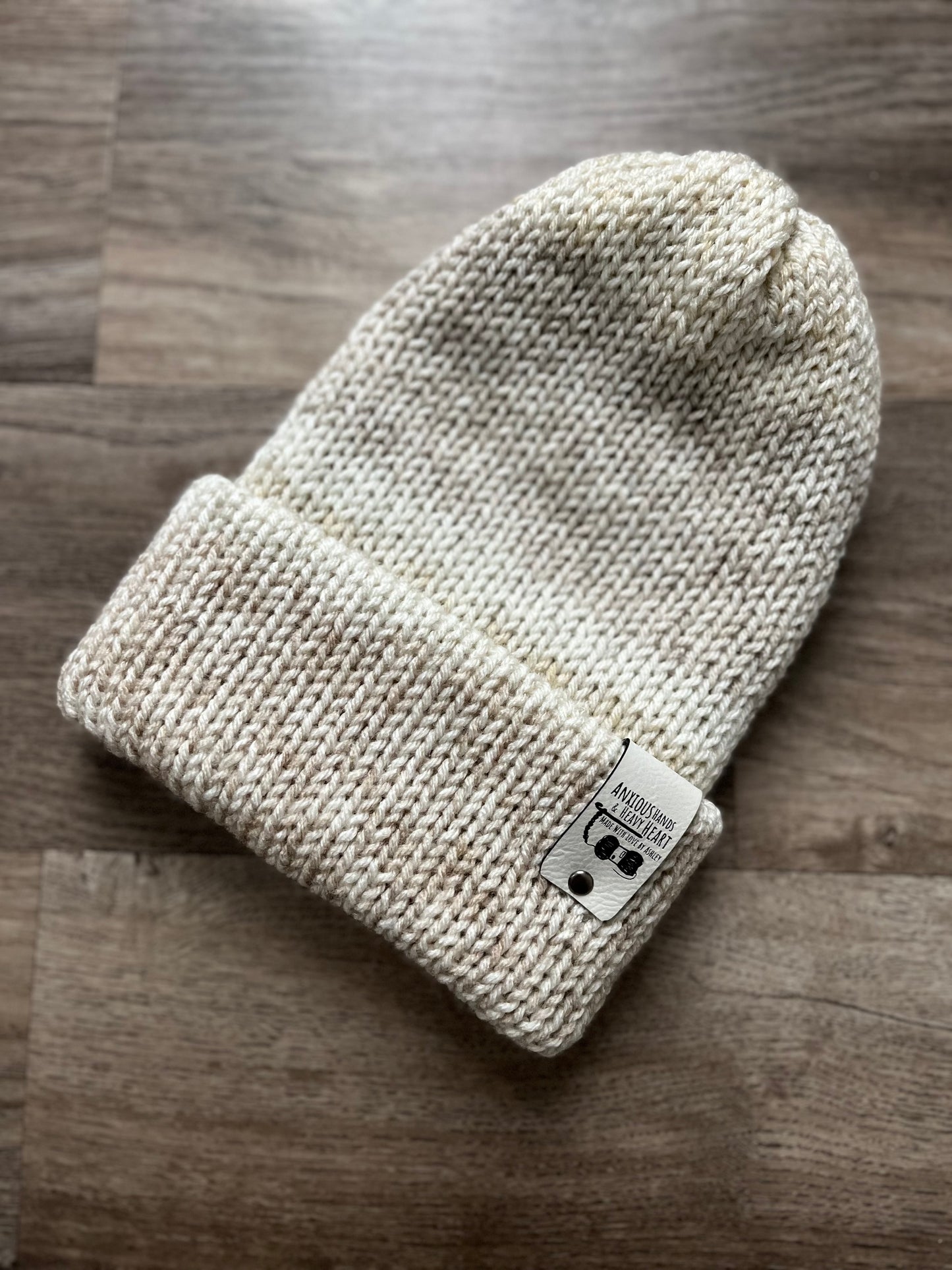 Adult Knitting Machine Beanie - Cream Variegated