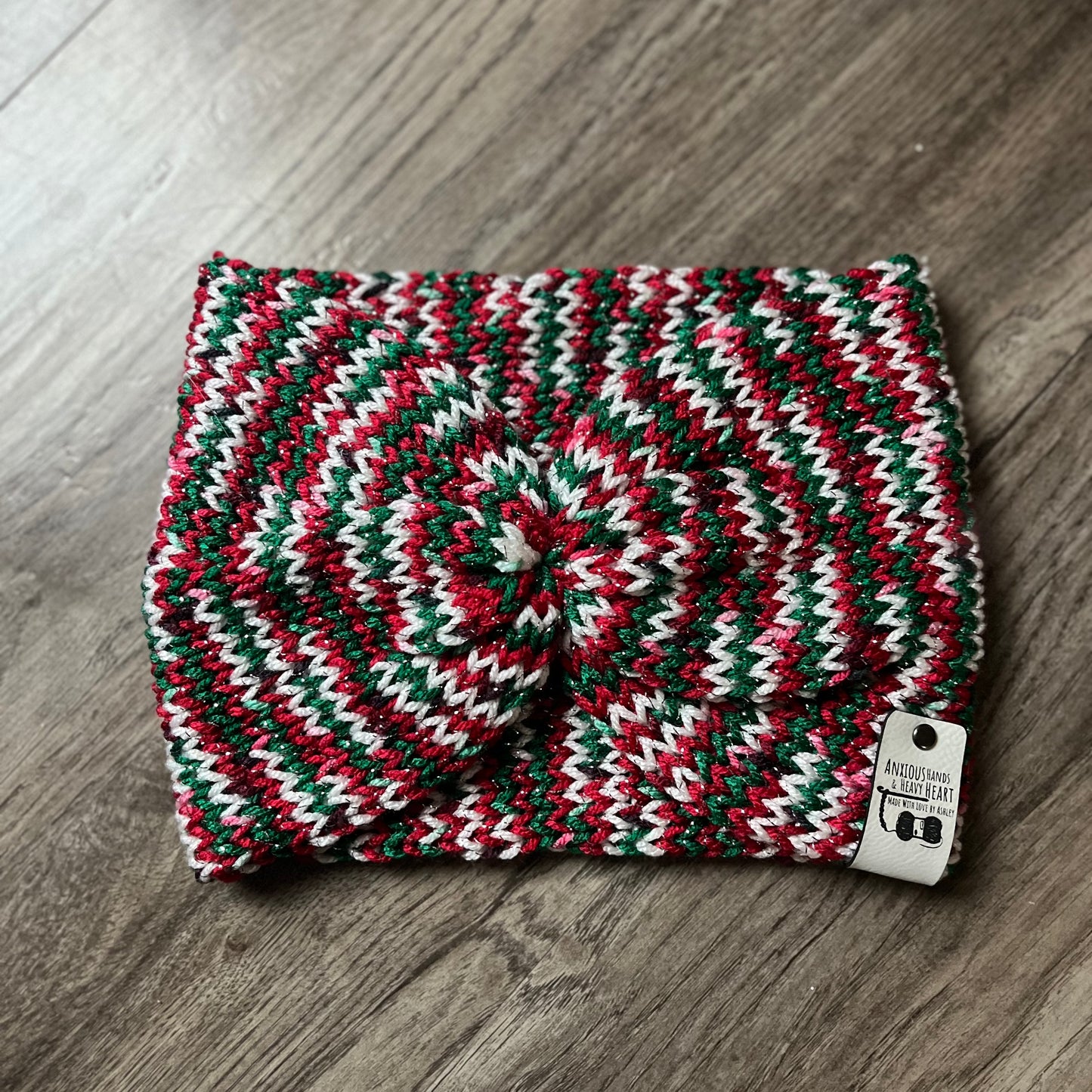 Knitting Machine Christmas Headband - Sparkle Red Green & White