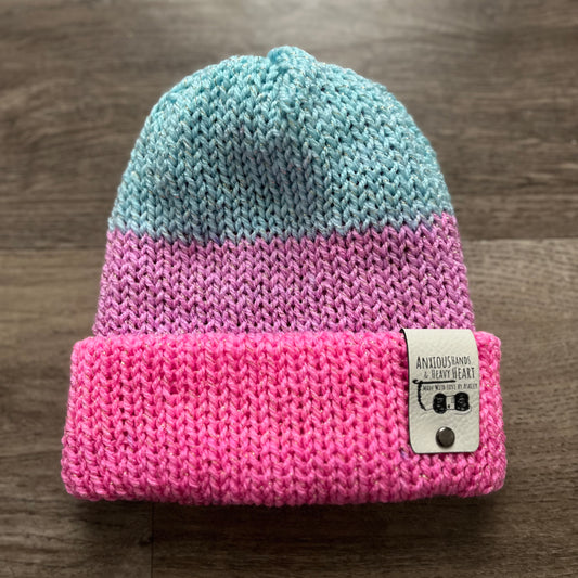 Baby Knitting Machine Beanie - Pink/Purple/Blue Sparkle