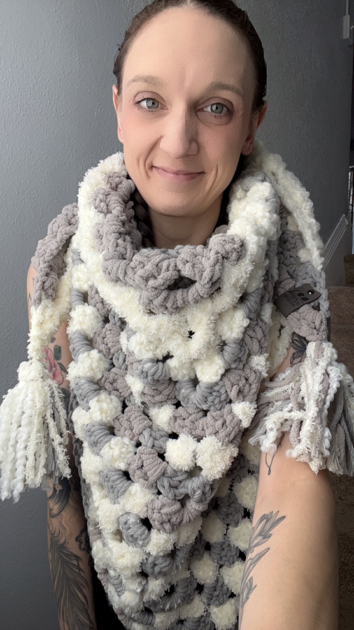 Bulky Boho Shawl Scarf - Neutral