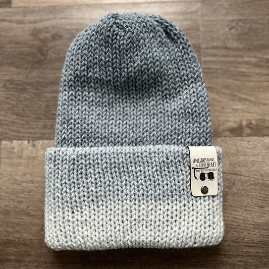 Adult Knitting Machine Beanie - Grey Ombre