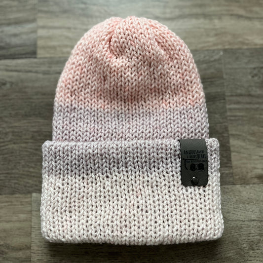 Adult Knitting Machine Beanie - Cream/Coral