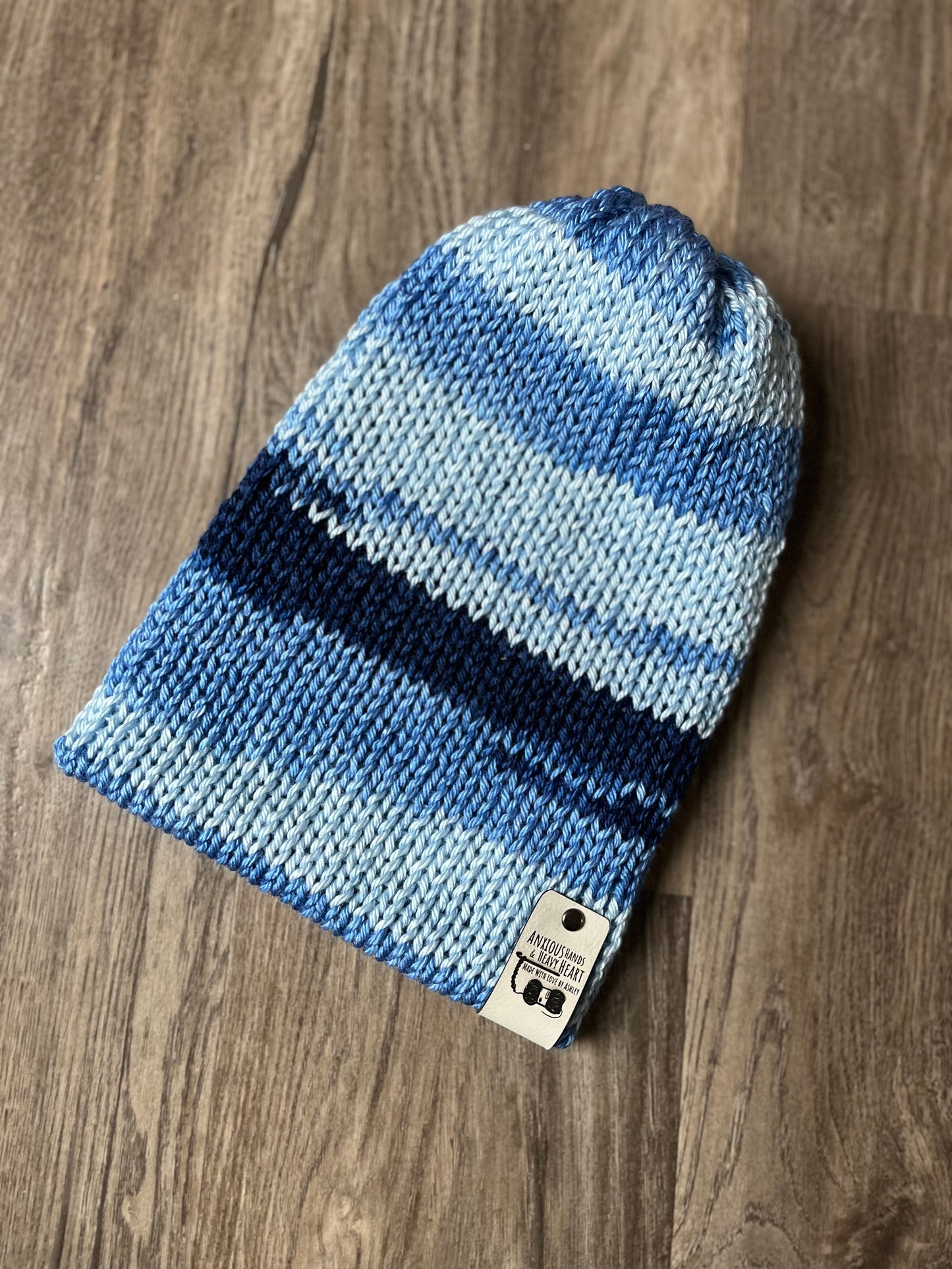 Adult Knitting Machine Beanie - Blue Multicolor