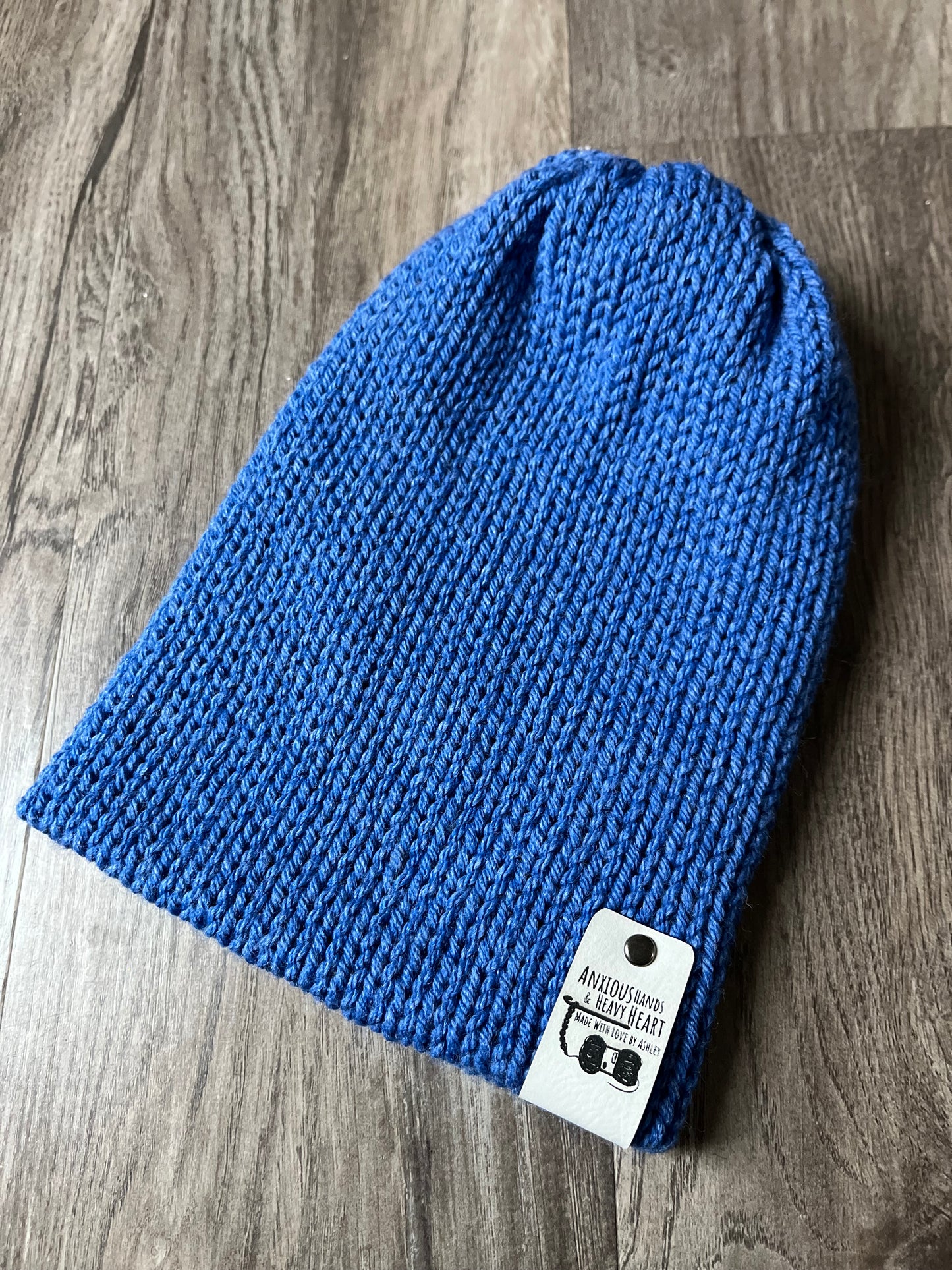 Adult Knitting Machine Beanie - Blue Heather