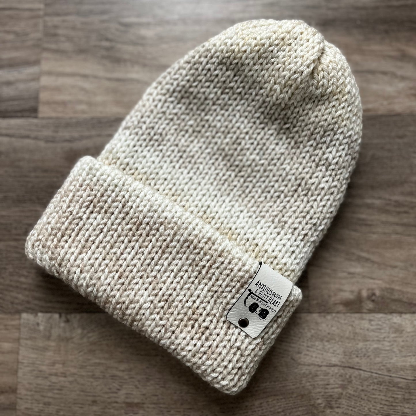 Adult Knitting Machine Beanie - Cream Variegated