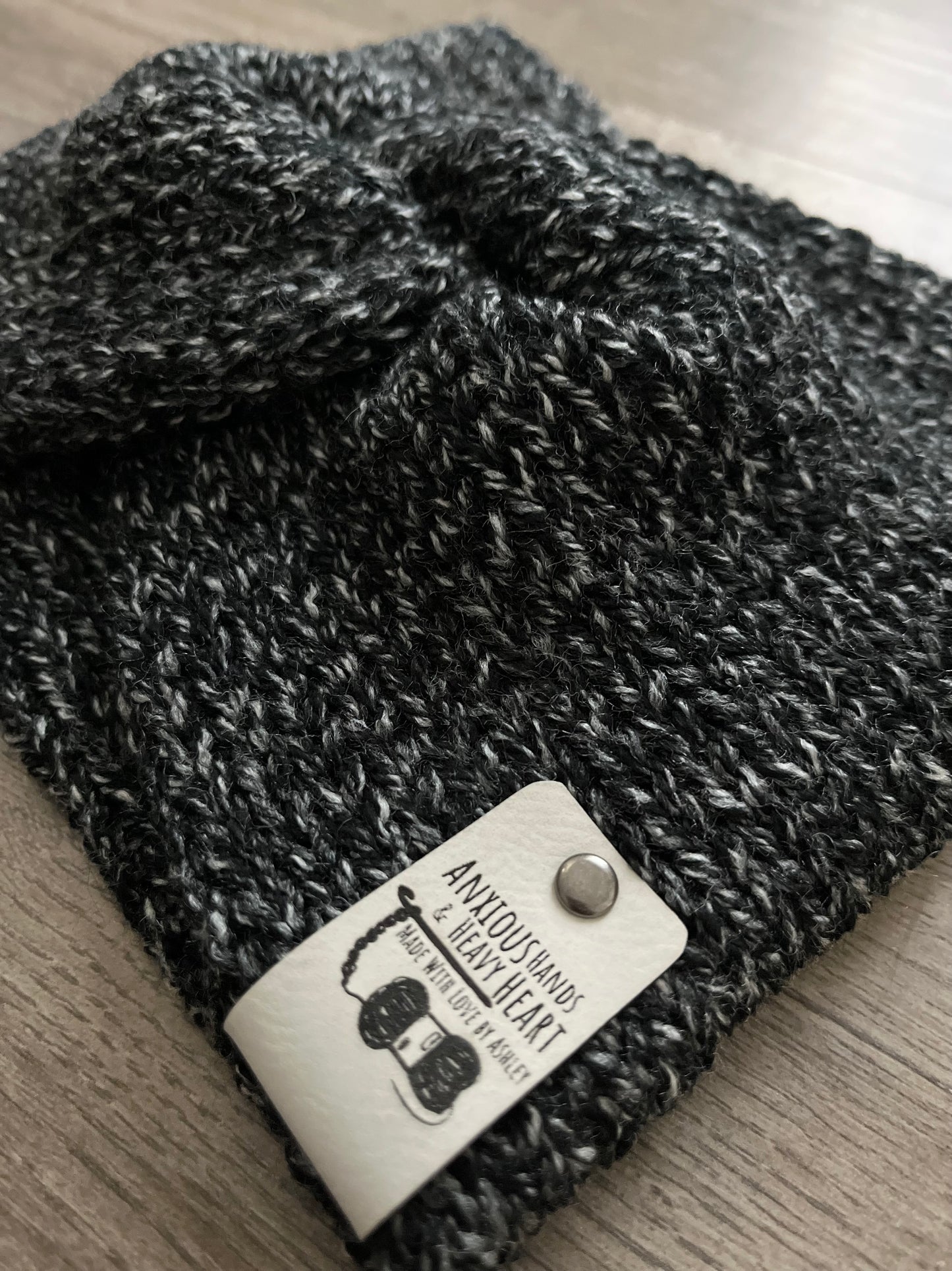 Knitting Machine Twisted Headband - Black/White Heather