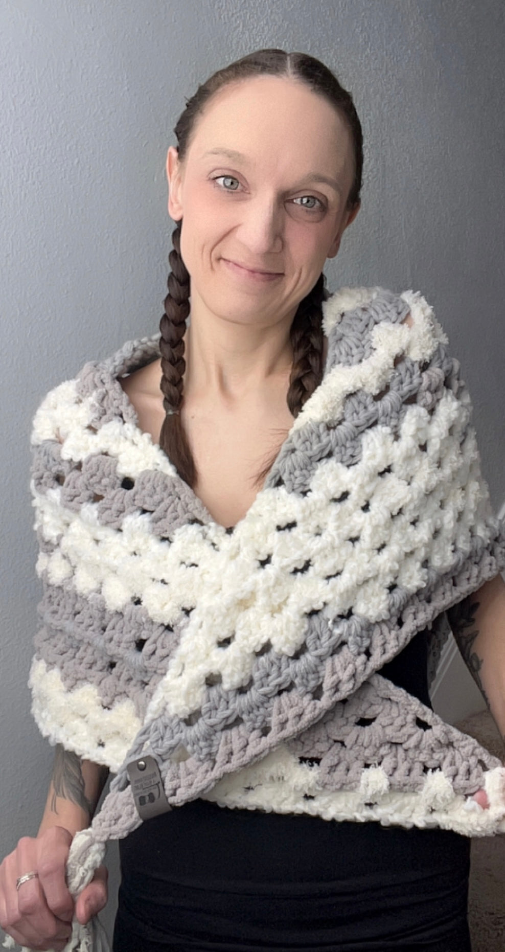 Bulky Boho Shawl Scarf - Neutral