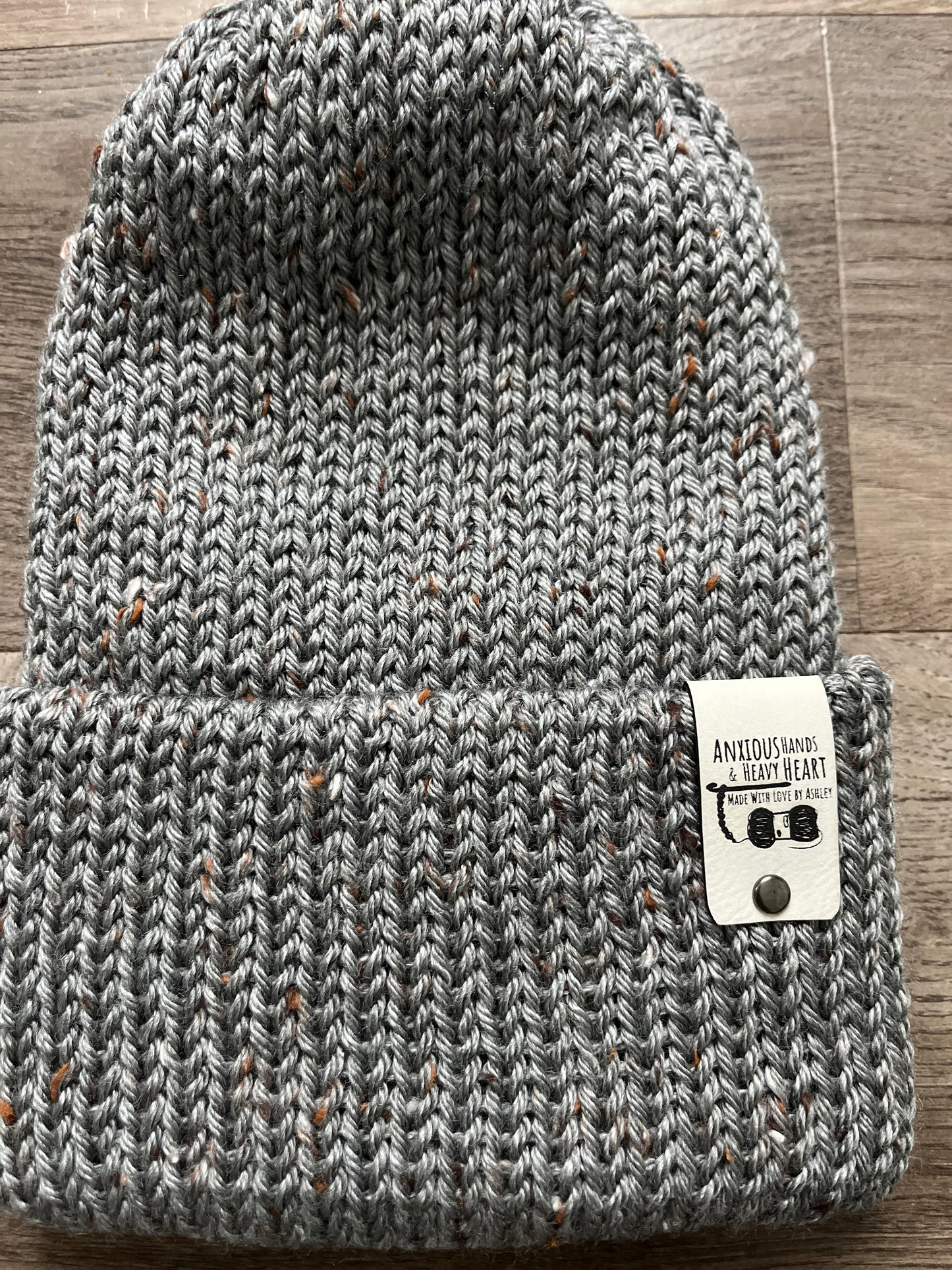 Adult Knitting Machine Beanie - Charcoal Tweed