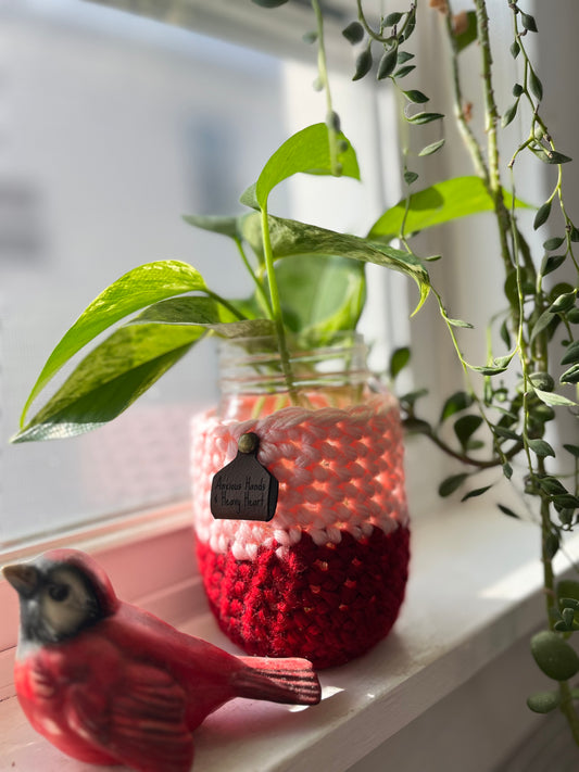 Mason Jar Cozy - Pink & Red
