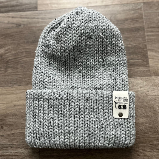 Adult Knitting Machine Beanie - Heather Grey Speckled