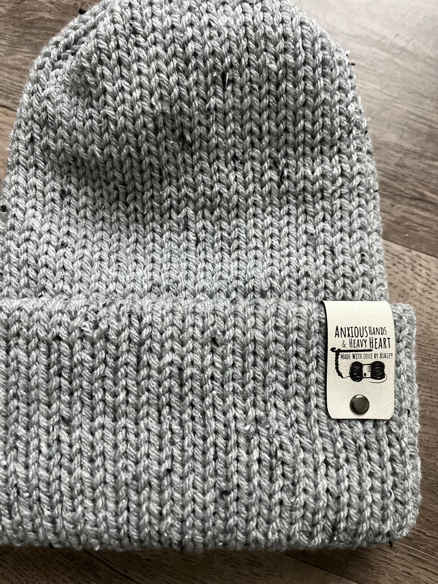 Adult Knitting Machine Beanie - Heather Grey Speckled