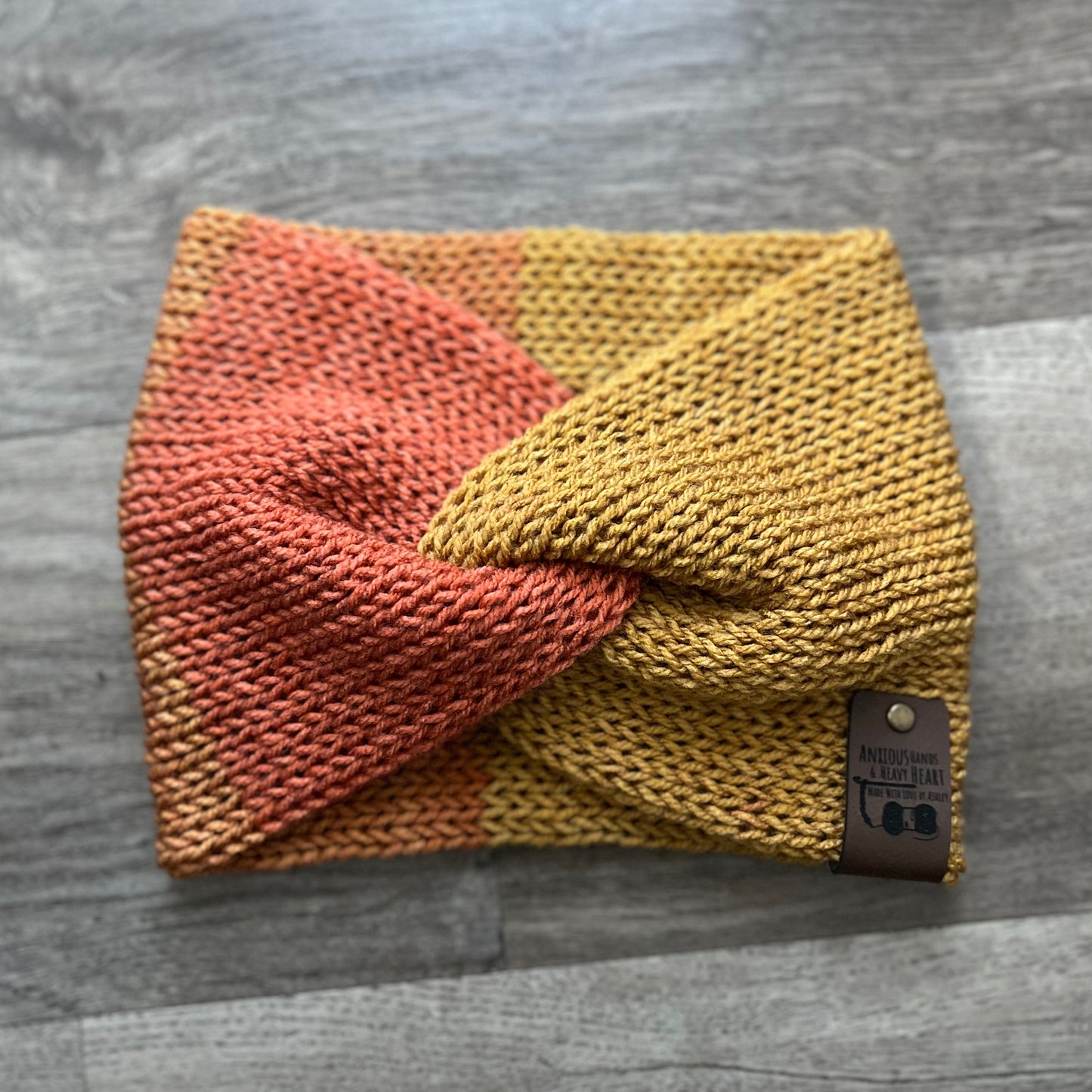 Knitting Machine Twisted Headband - Mustard/Orange