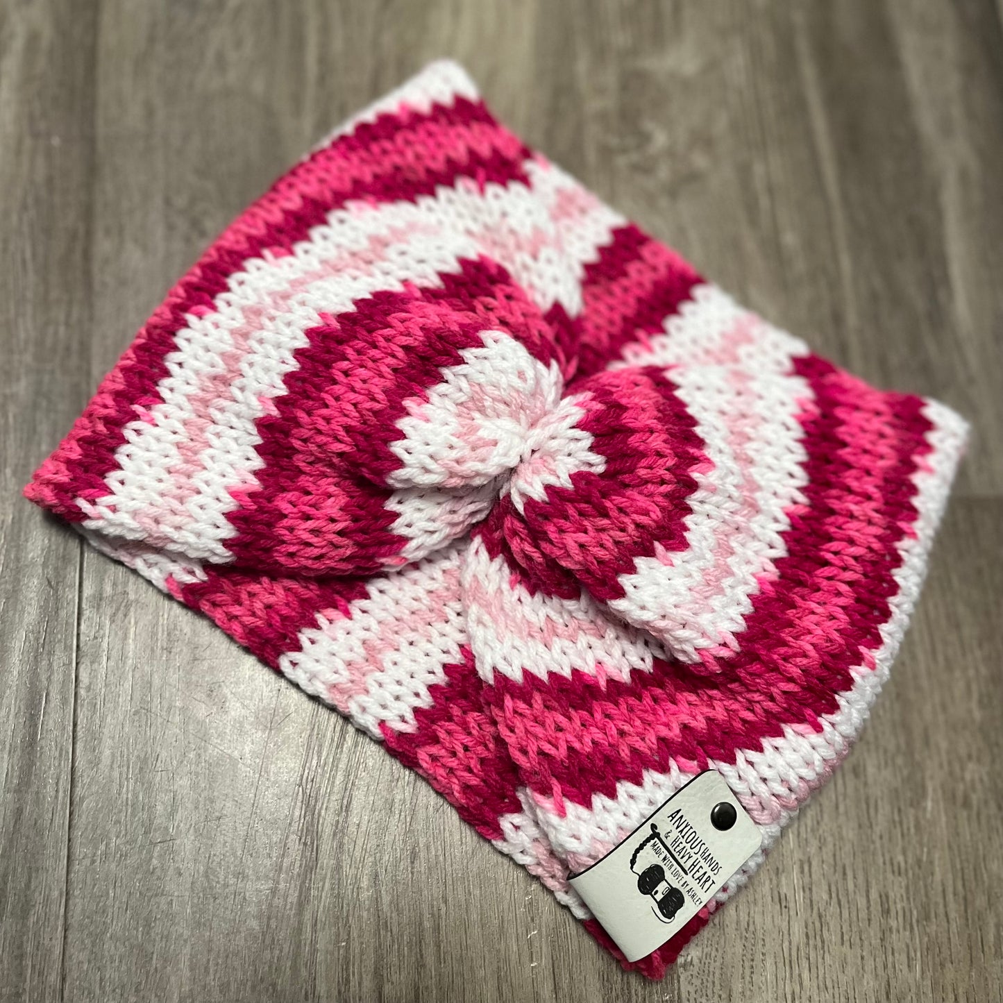 Knitting Machine Twisted Headband - Pink White Multi