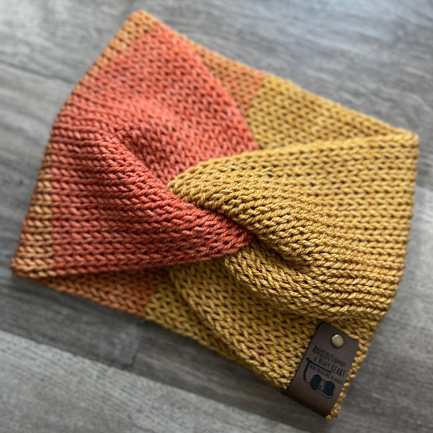 Knitting Machine Twisted Headband - Mustard/Orange