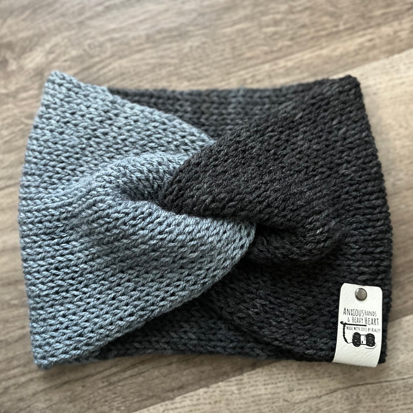 Knitting Machine Twisted Headband - Black/Grey