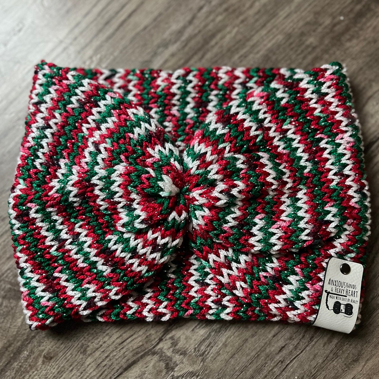 Knitting Machine Christmas Headband - Sparkle Red Green & White