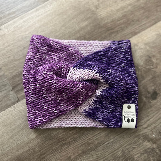 Knitting Machine Twisted Headband - Purple Multi