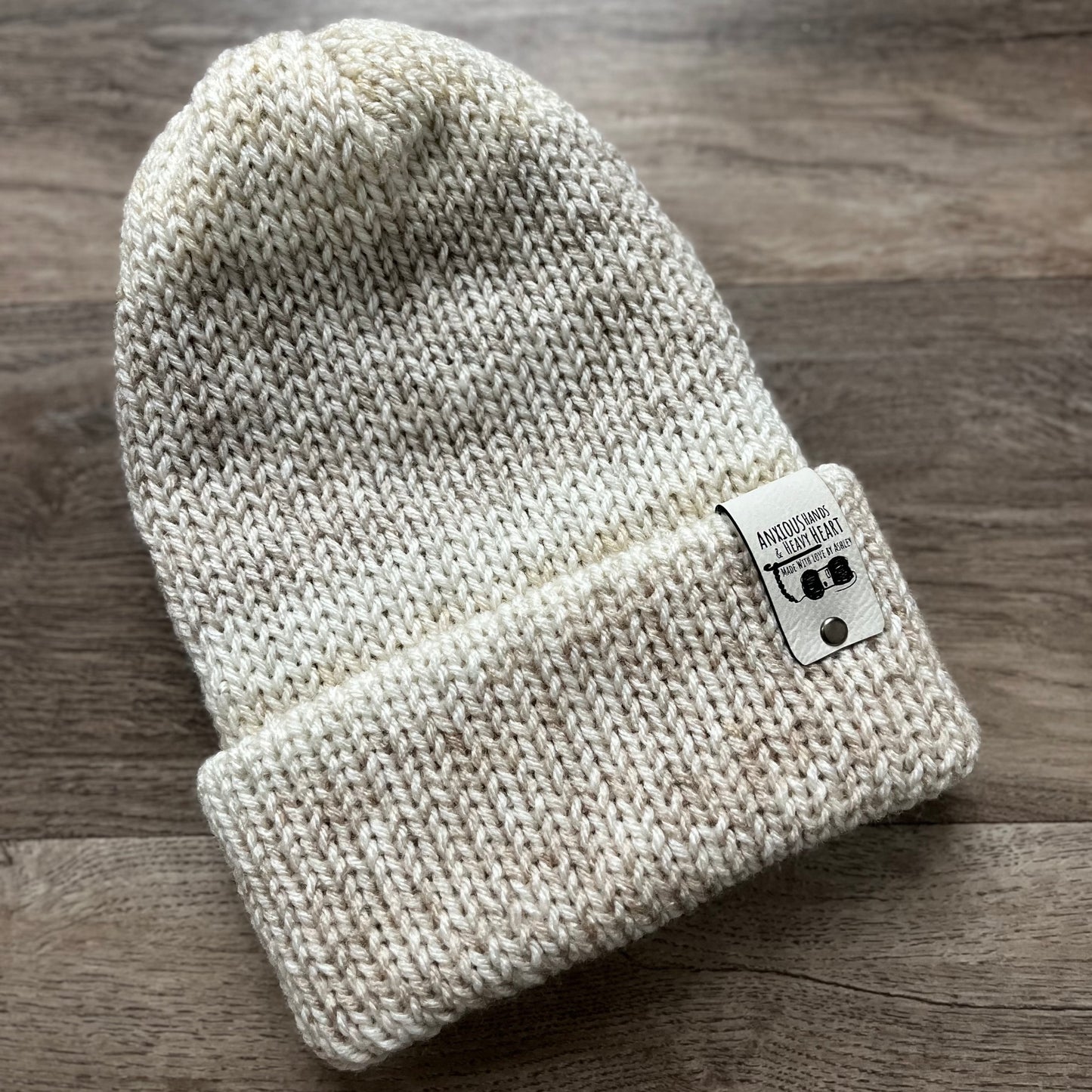 Adult Knitting Machine Beanie - Cream Variegated