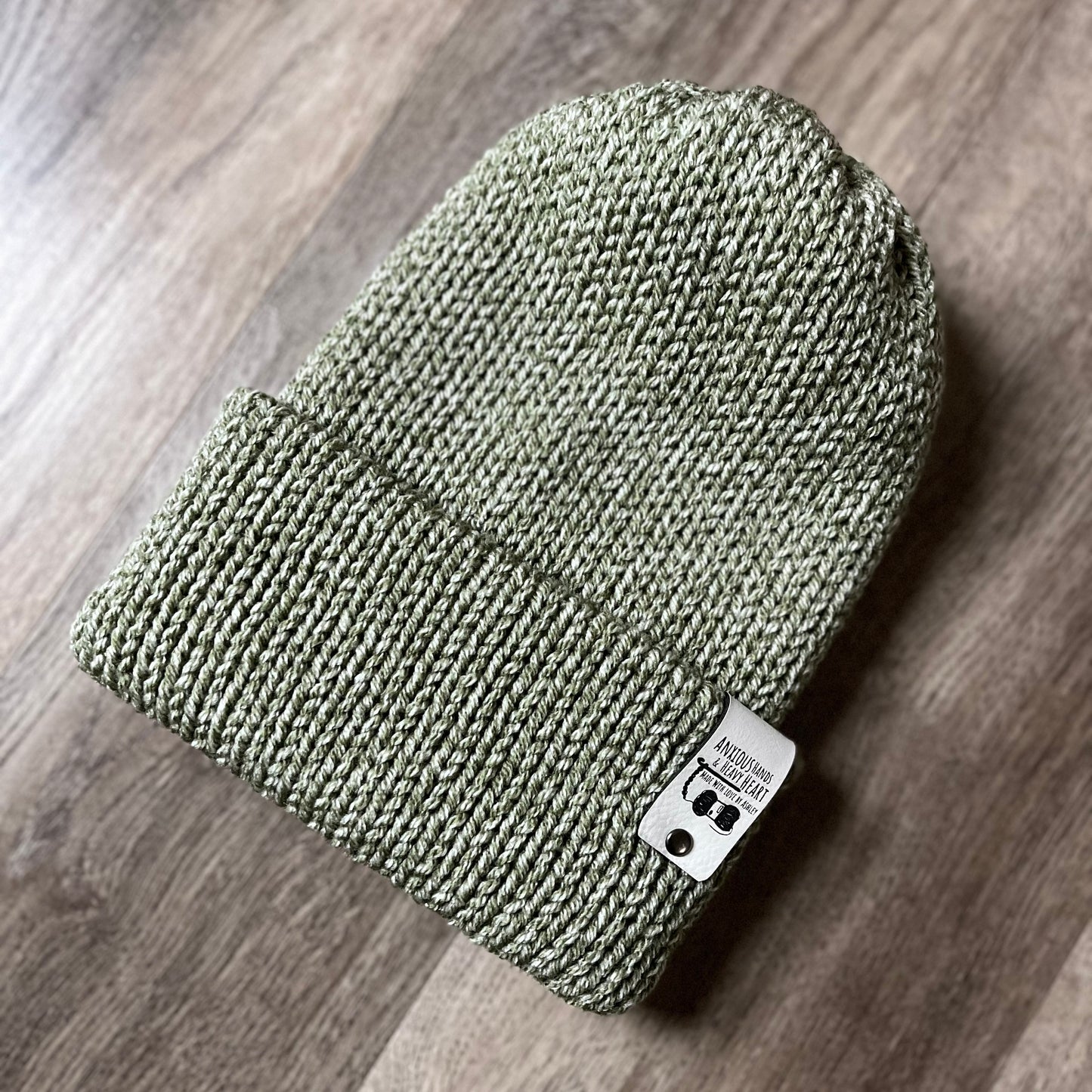 Adult Knitting Machine Beanie - Olive Green Heather