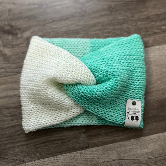 Knitting Machine Twisted Headband - White/Teal