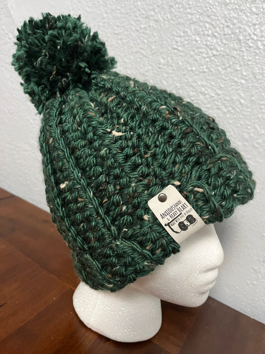 Big Kids/Small Adult Crochet Hat Dark Green