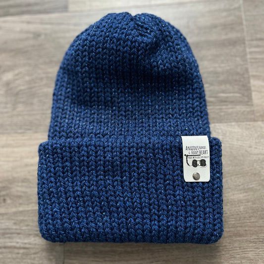 Adult Knitting Machine Beanie - Navy Blue Sparkle