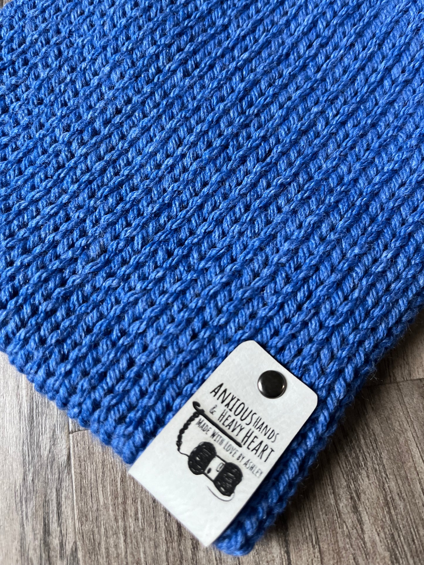 Adult Knitting Machine Beanie - Blue Heather