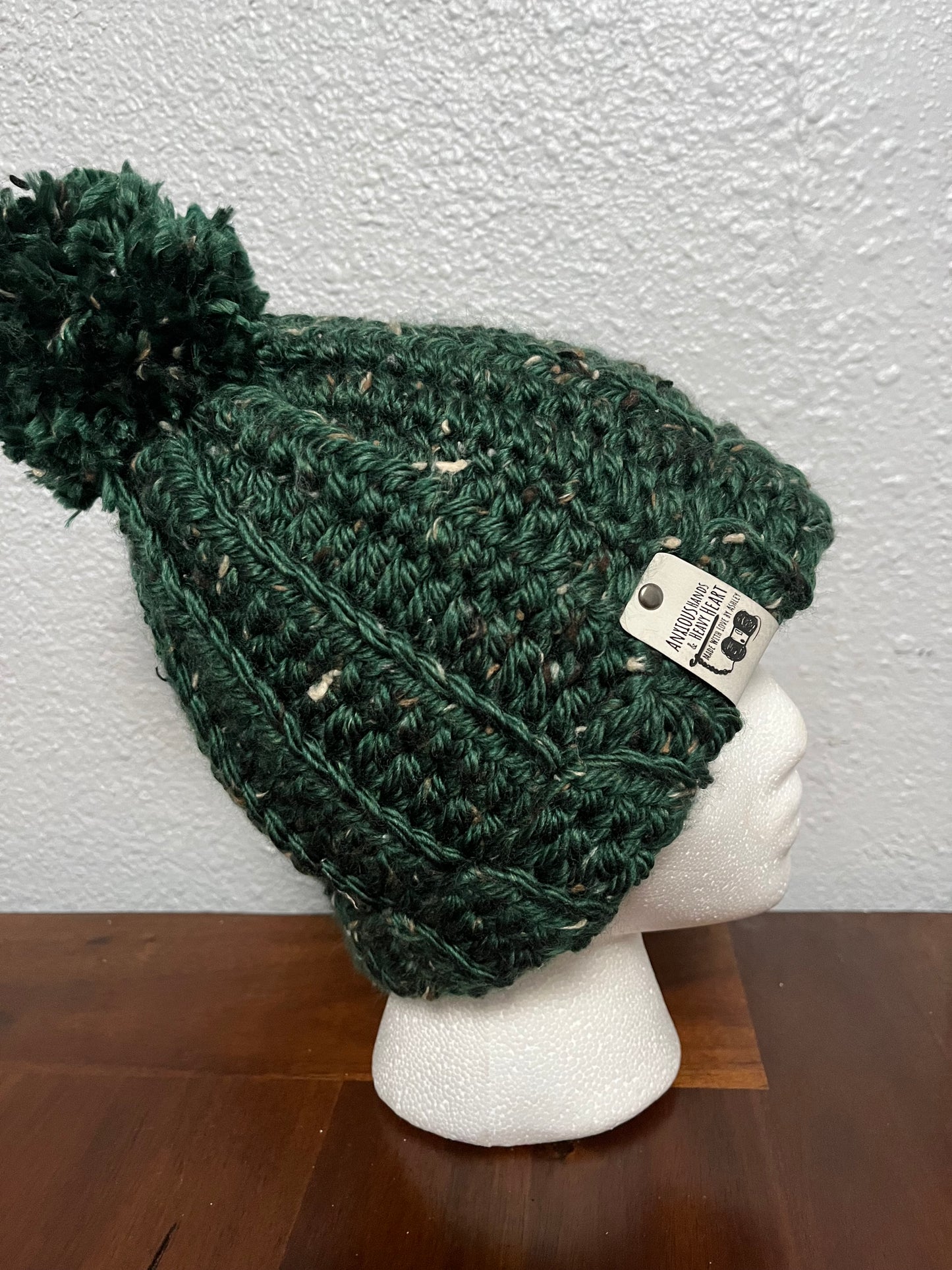 Big Kids/Small Adult Crochet Hat Dark Green