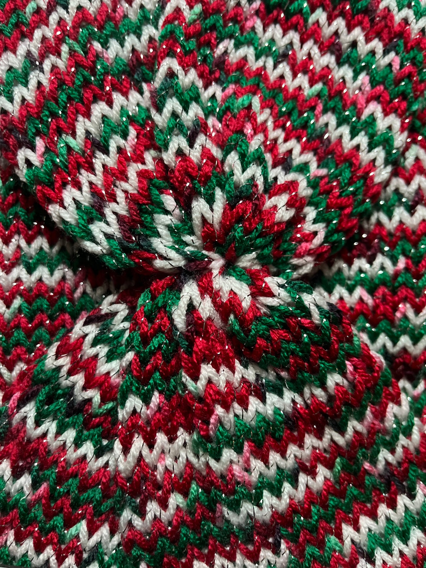 Knitting Machine Christmas Headband - Sparkle Red Green & White