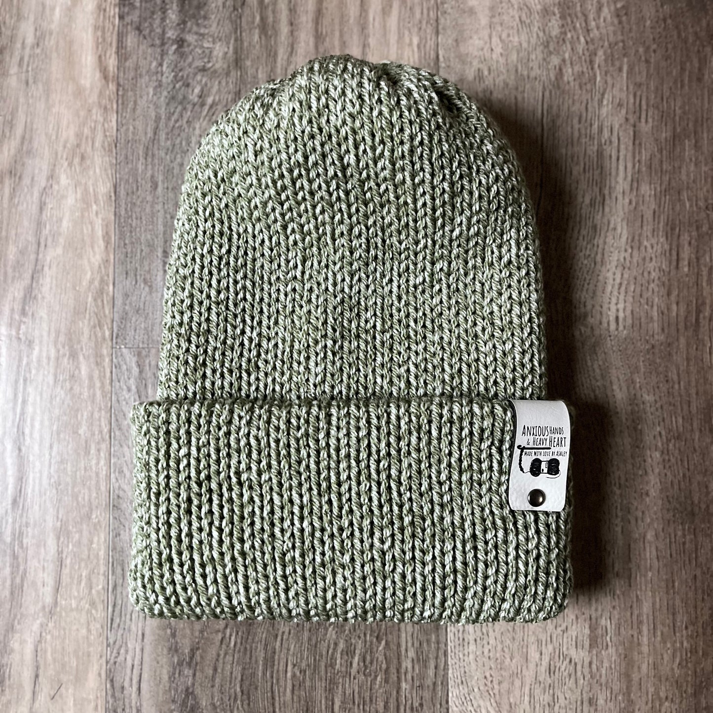 Adult Knitting Machine Beanie - Olive Green Heather