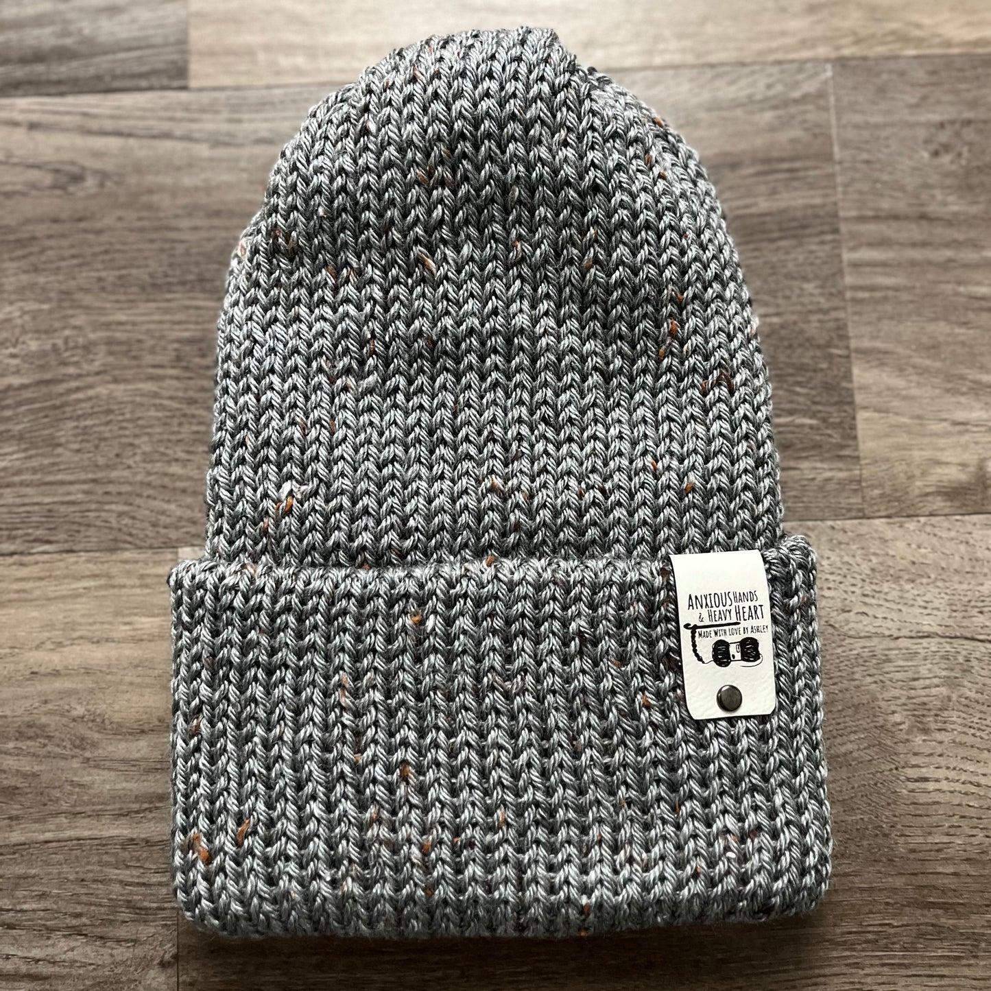 Adult Knitting Machine Beanie - Charcoal Tweed