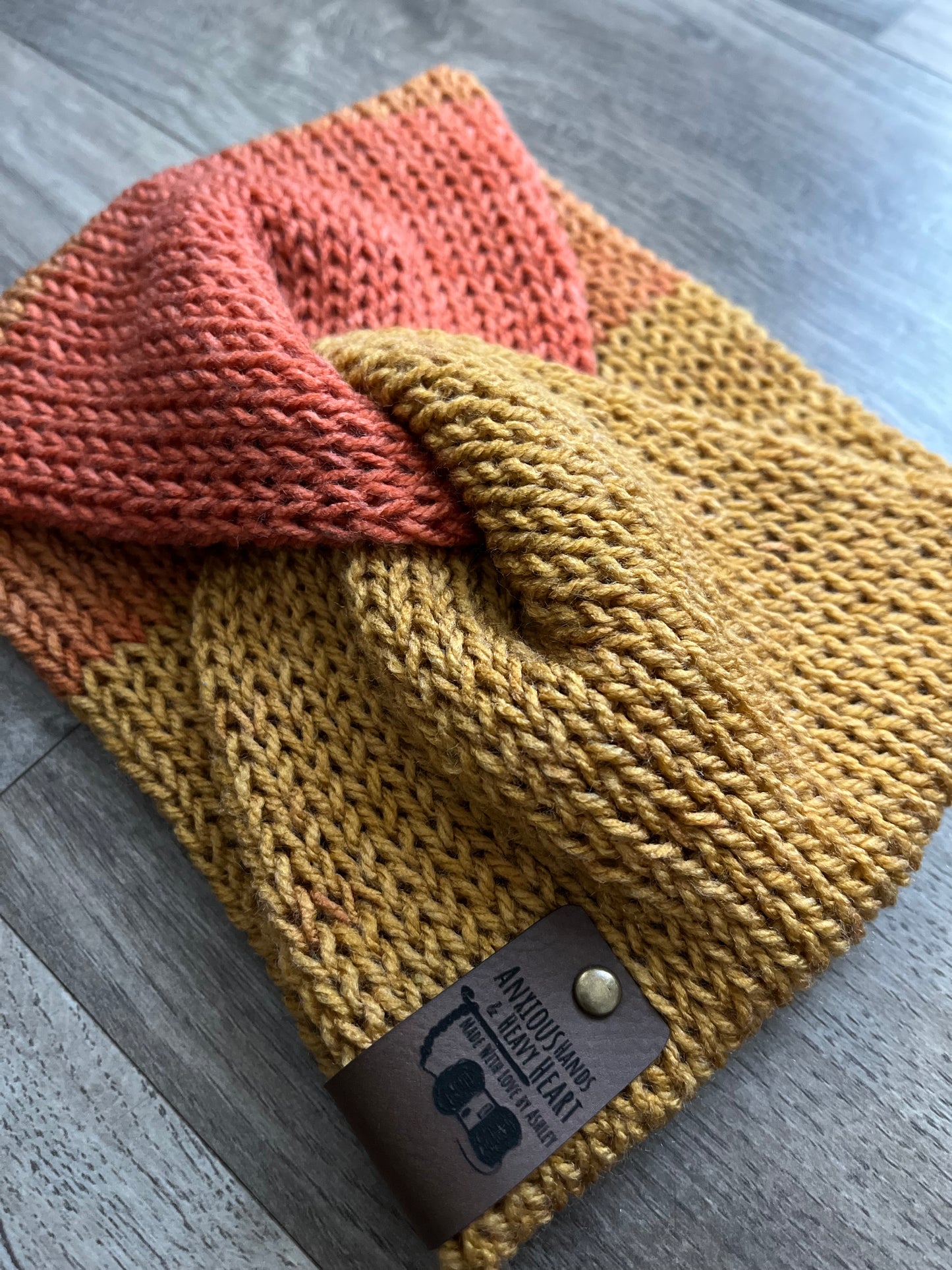 Knitting Machine Twisted Headband - Mustard/Orange