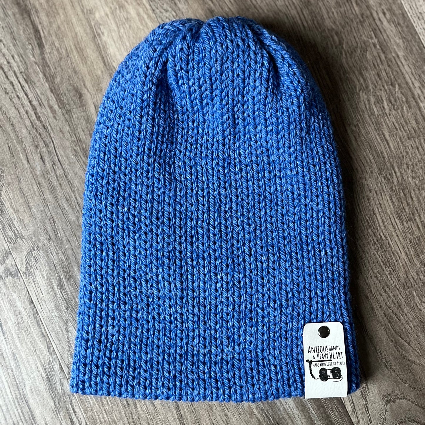 Adult Knitting Machine Beanie - Blue Heather