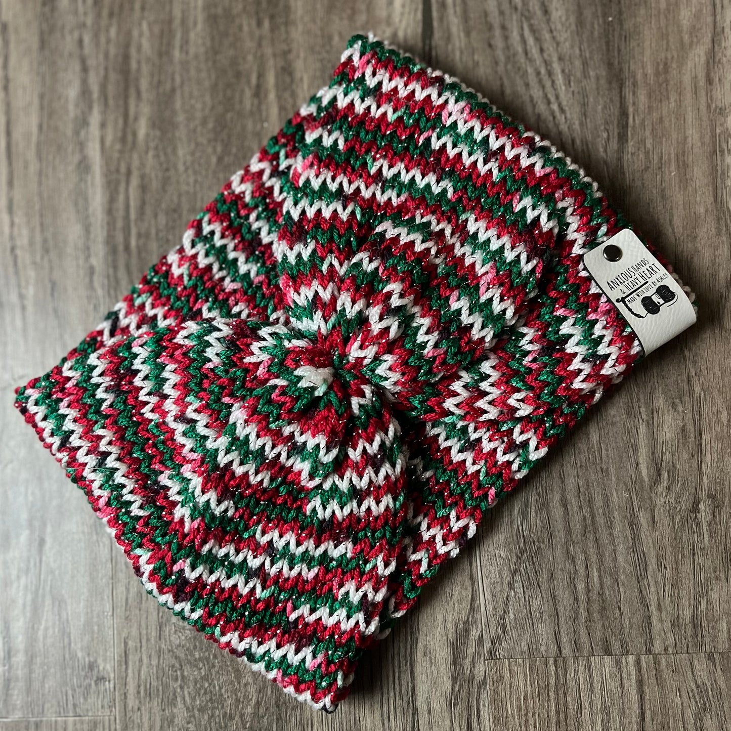 Knitting Machine Christmas Headband - Sparkle Red Green & White