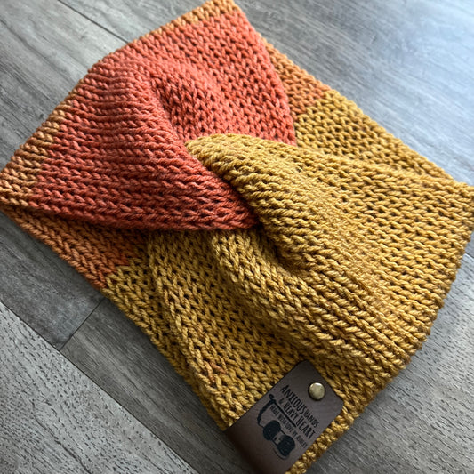 Knitting Machine Twisted Headband - Mustard/Orange