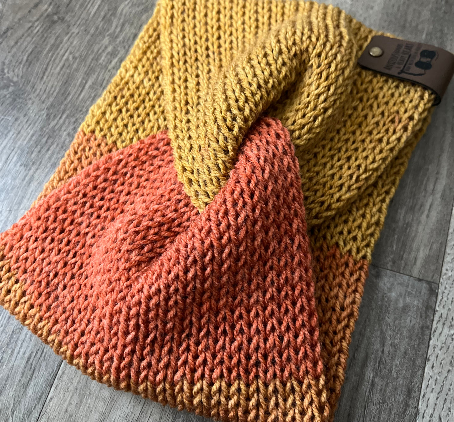 Knitting Machine Twisted Headband - Mustard/Orange