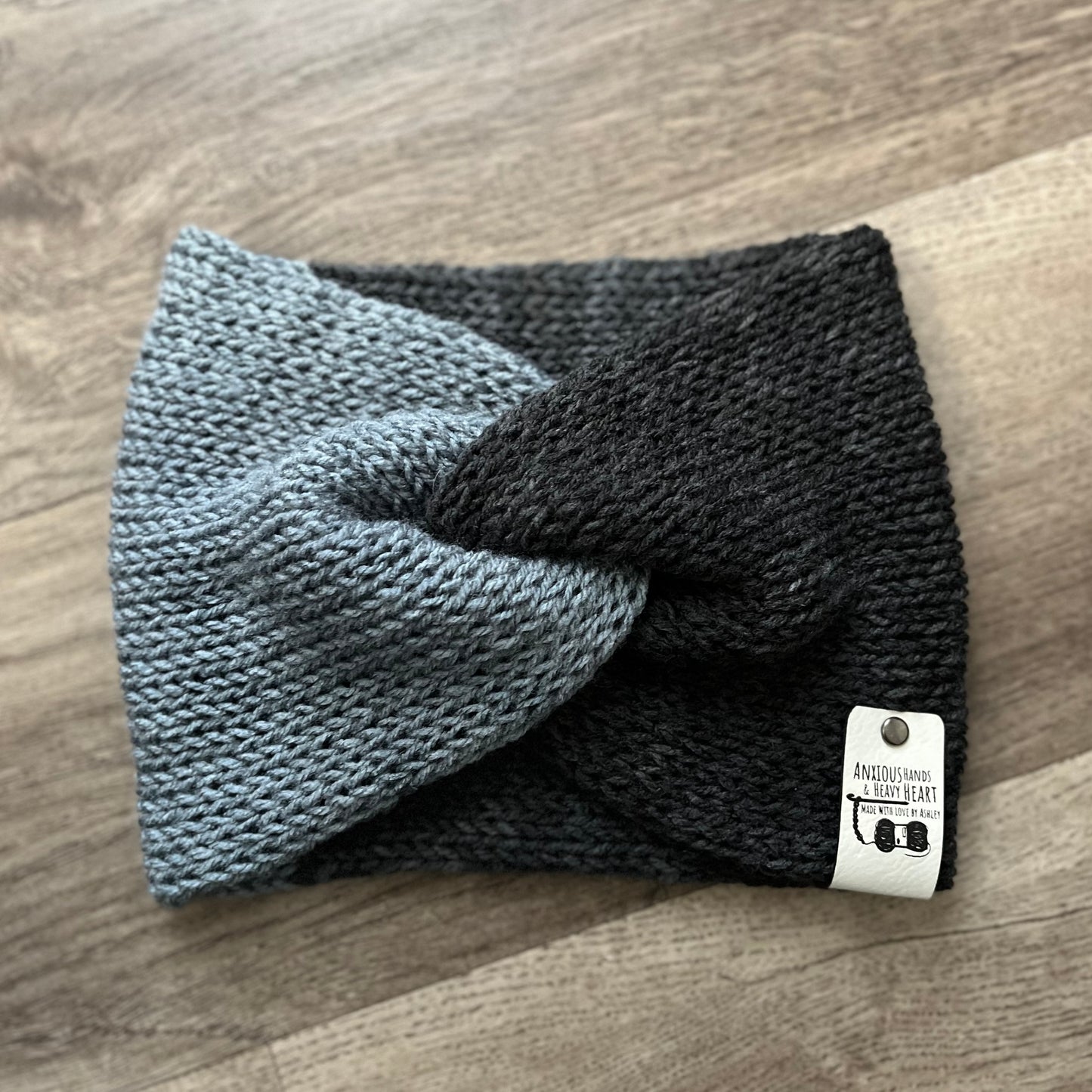 Knitting Machine Twisted Headband - Black/Grey