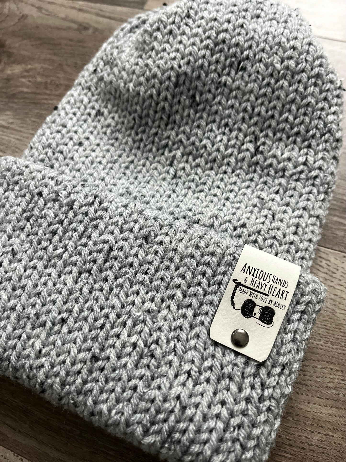 Adult Knitting Machine Beanie - Heather Grey Speckled