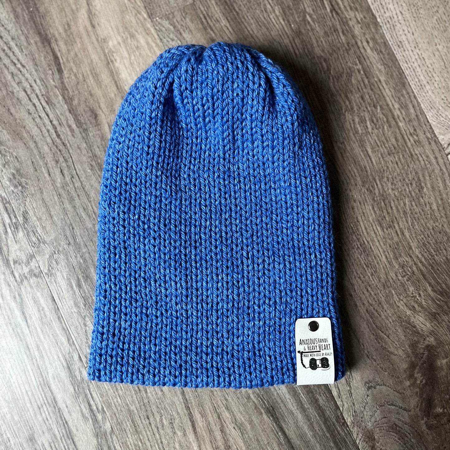 Adult Knitting Machine Beanie - Blue Heather