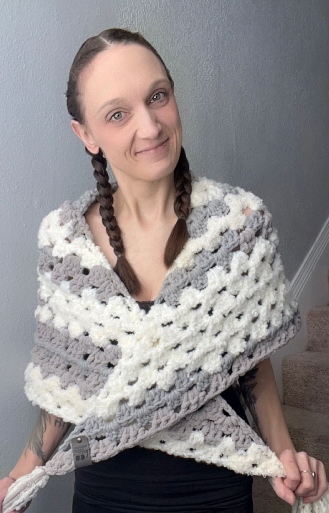 Bulky Boho Shawl Scarf - Neutral