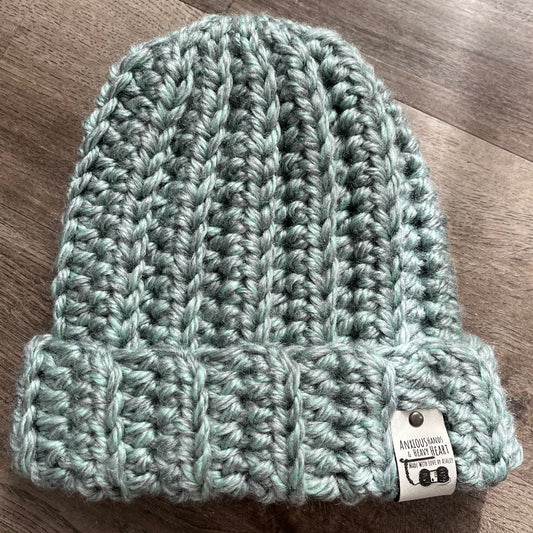 Crochet Bulky Beanie - Adult Small - Mint Grey