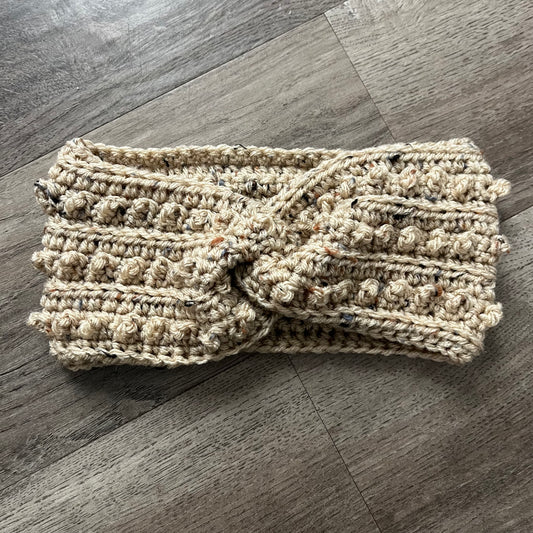 Tan Crochet Twisted Headband - Small Adult/Teen