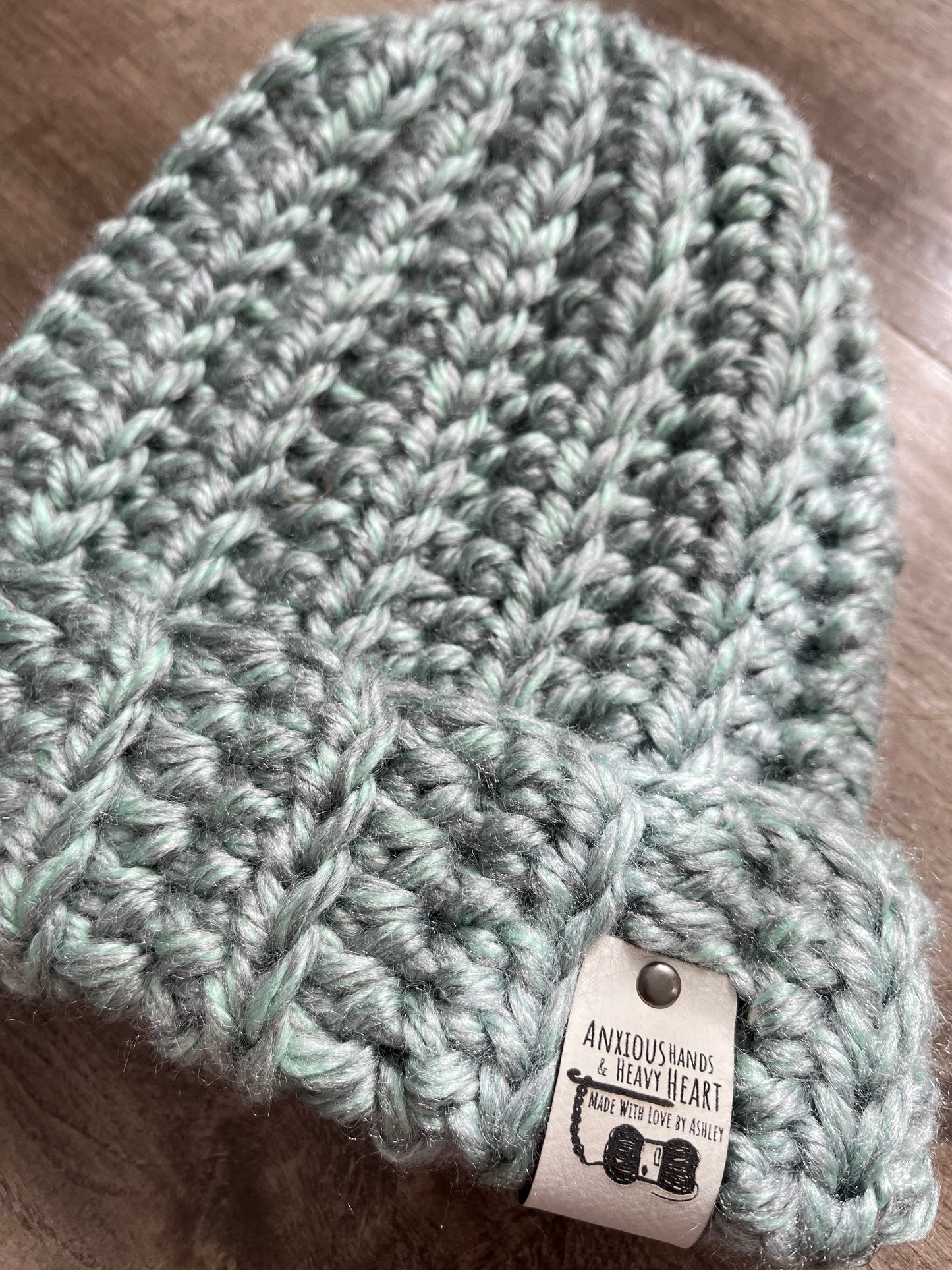 Crochet Bulky Beanie - Adult Small - Mint Grey